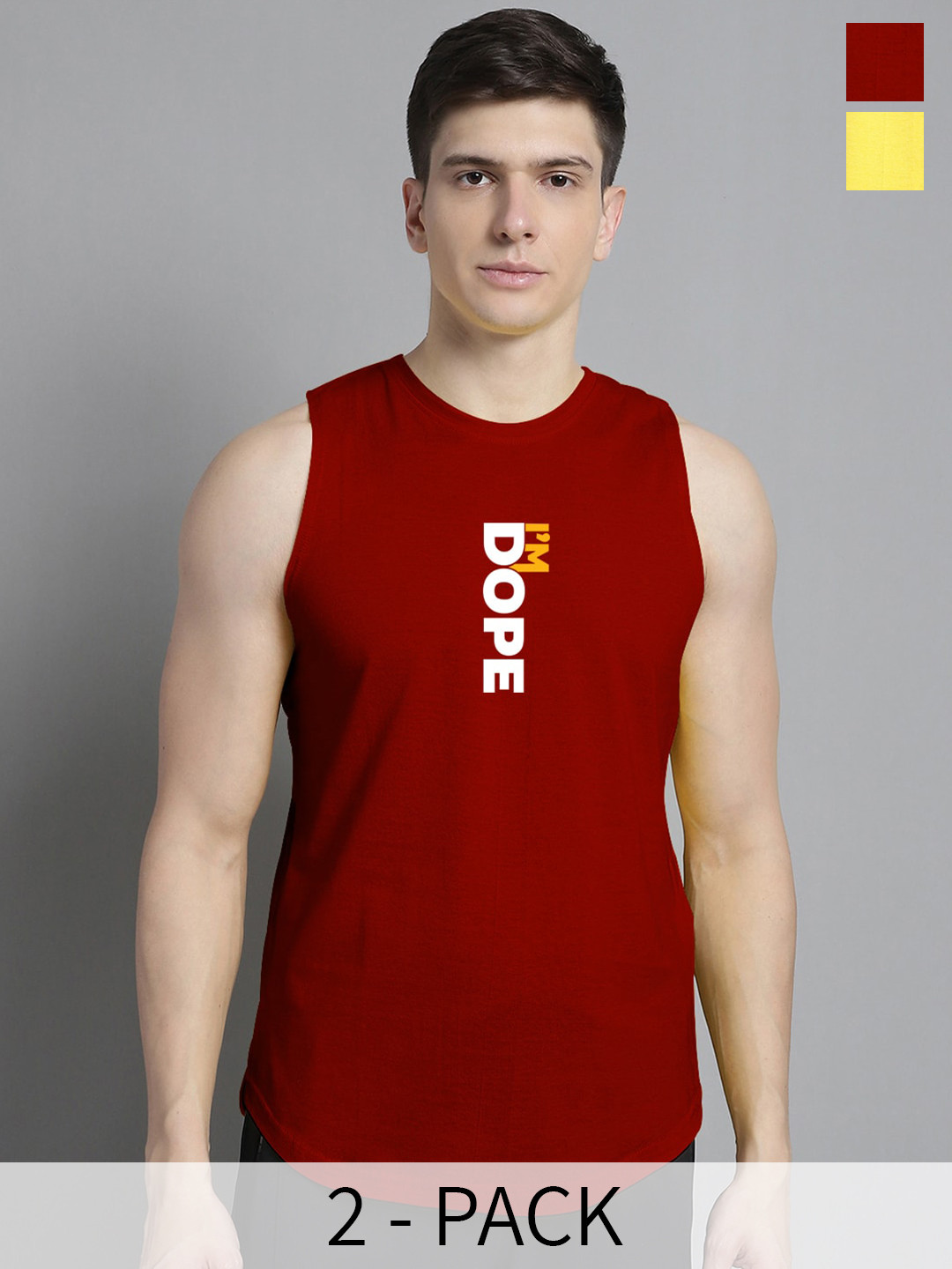 

FBAR Pack Of 2 Printed Cotton Skin-Friendly Gym Vests, Yellow