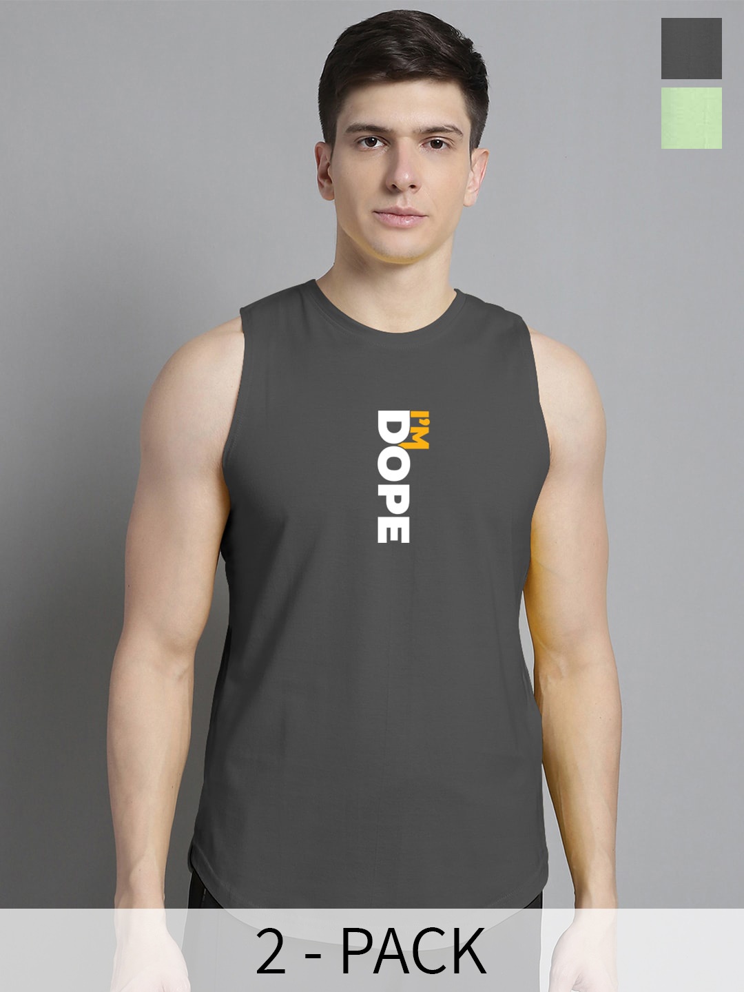 

FBAR Pack Of 2 Printed Cotton Skin-Friendly Gym Vests, Sea green