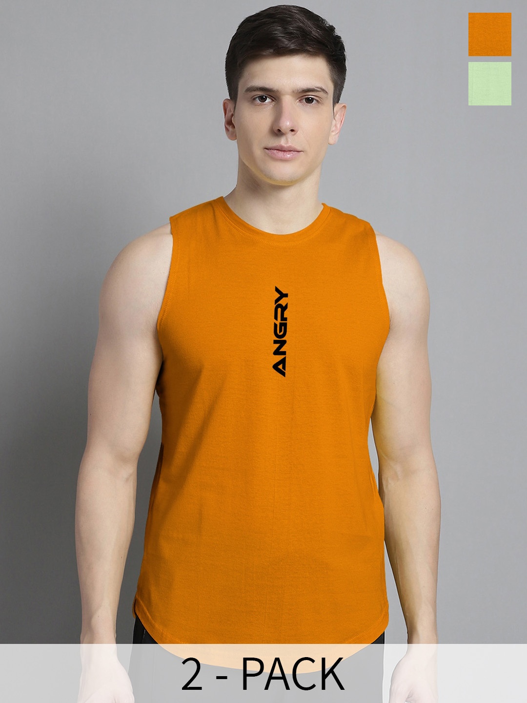 

FBAR Pack Of 2 Printed Cotton Skin-Friendly Gym Vests, Sea green