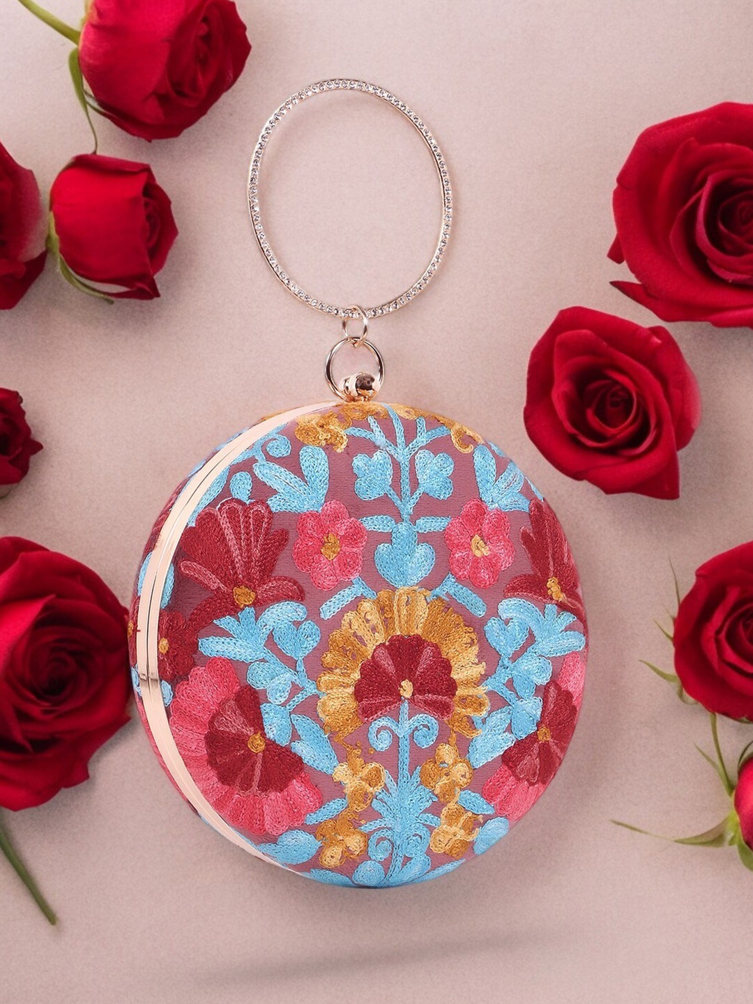 

Exotic Embroidered Envelope Clutch, Peach