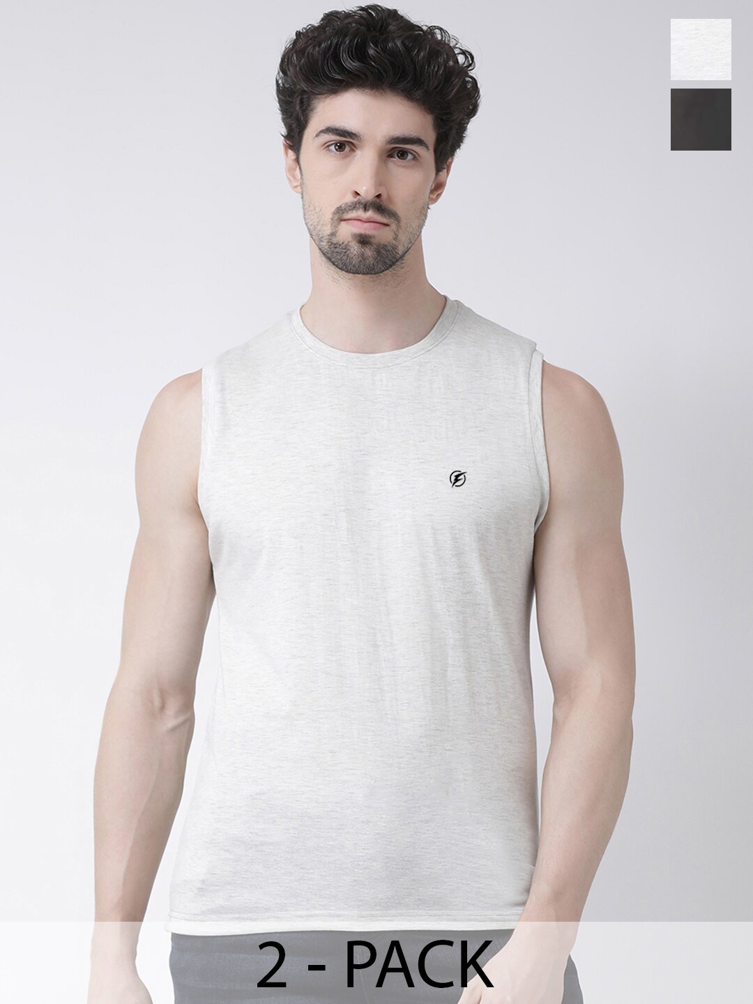

Friskers Pack Of 2 Sleeveless Pure Cotton Slim Fit T-shirts, Grey