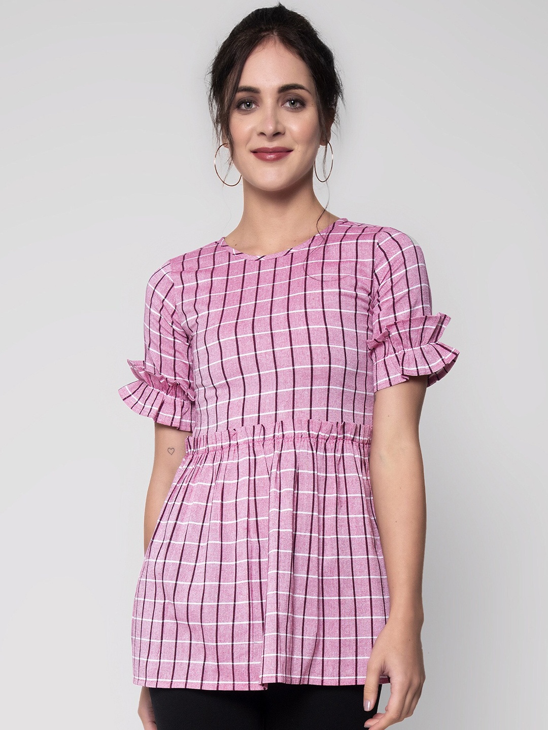 

SEVEN FLOWER Checked Cotton Top, Peach