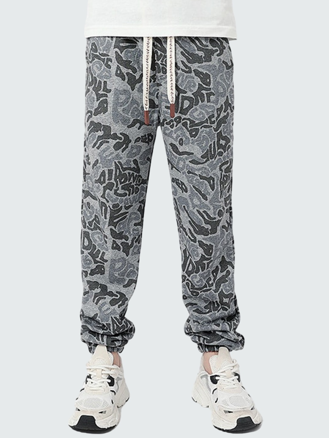 

StyleCast x Revolte Boys Printed Skinny Fit Easy Wash Joggers Trousers, Grey
