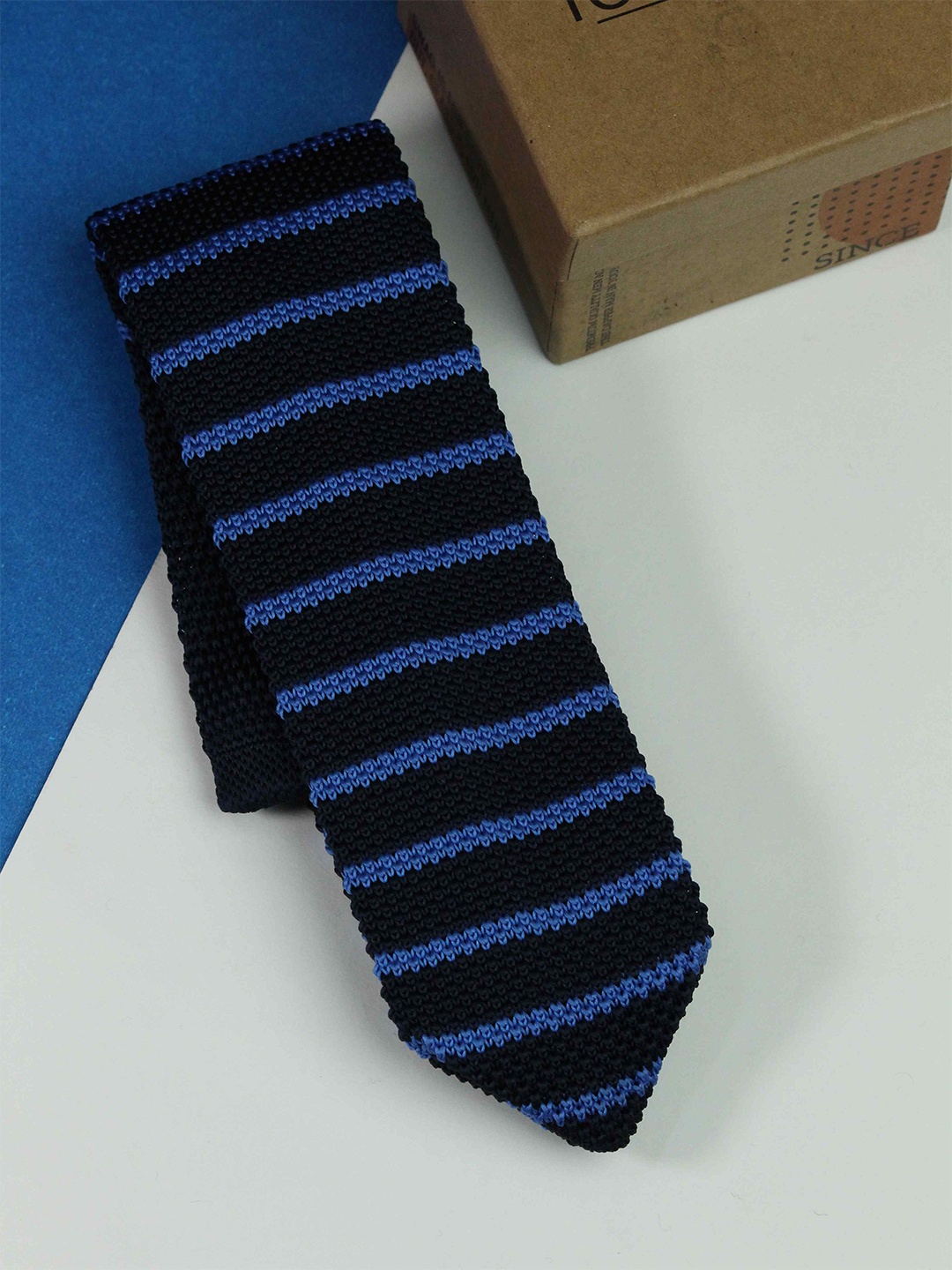 

Tossido Men Woven Design Skinny Tie, Blue