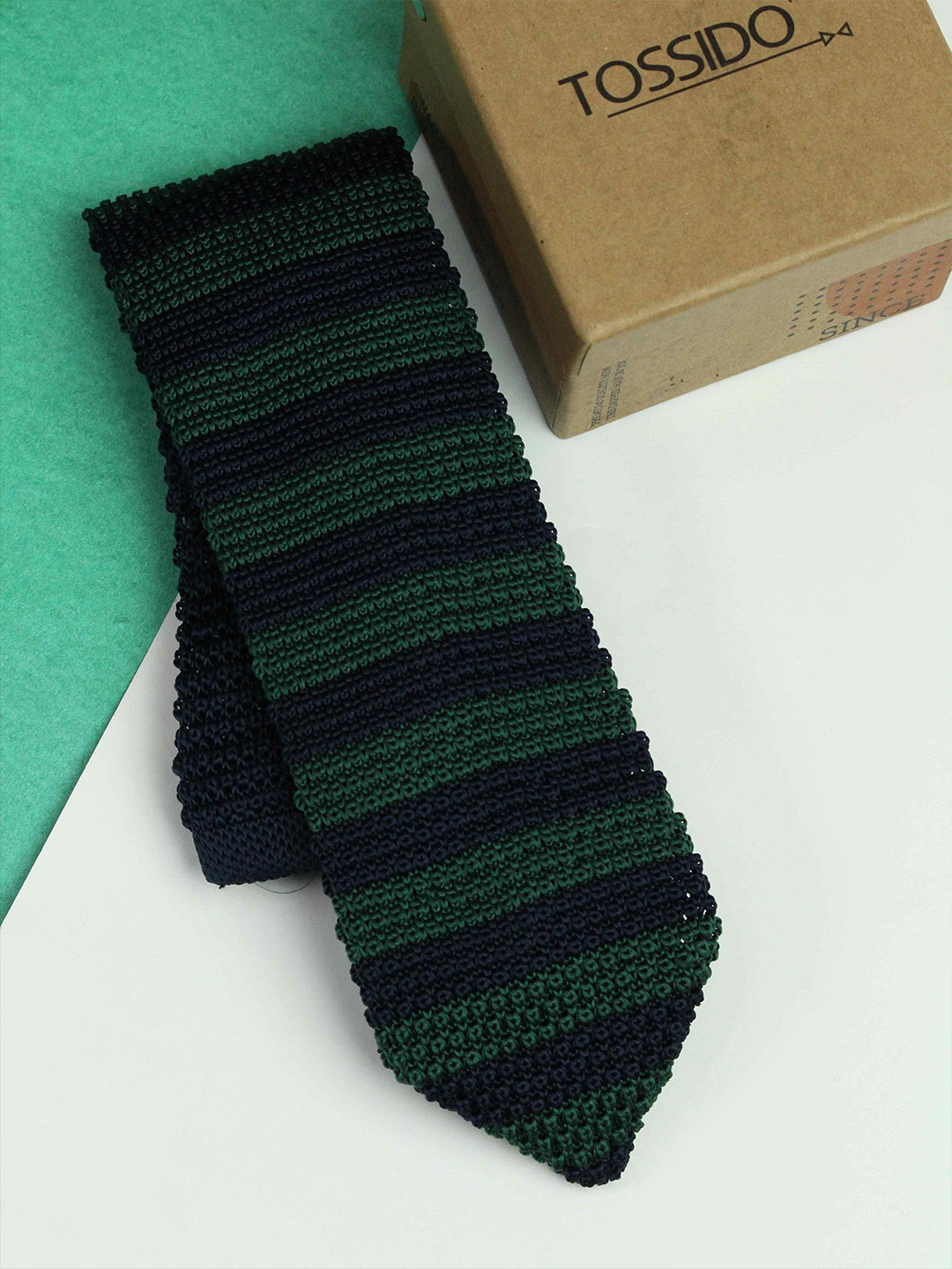 

Tossido Men Striped Broad Tie, Green