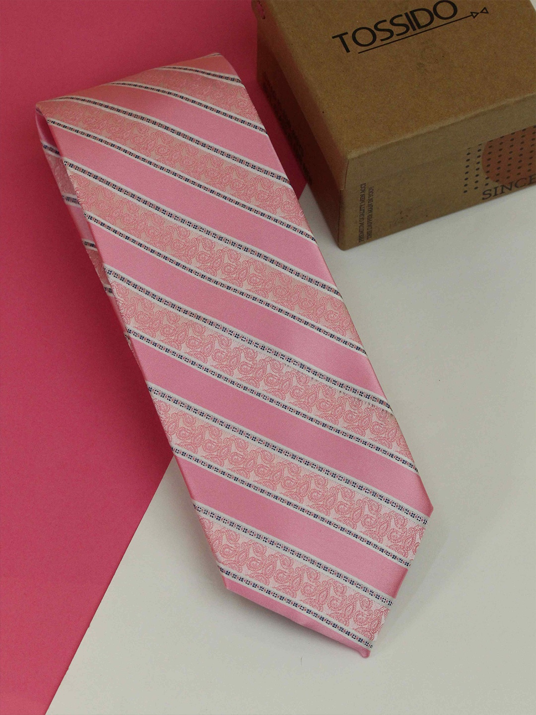 

Tossido Men Striped Silk Broad Tie, Pink