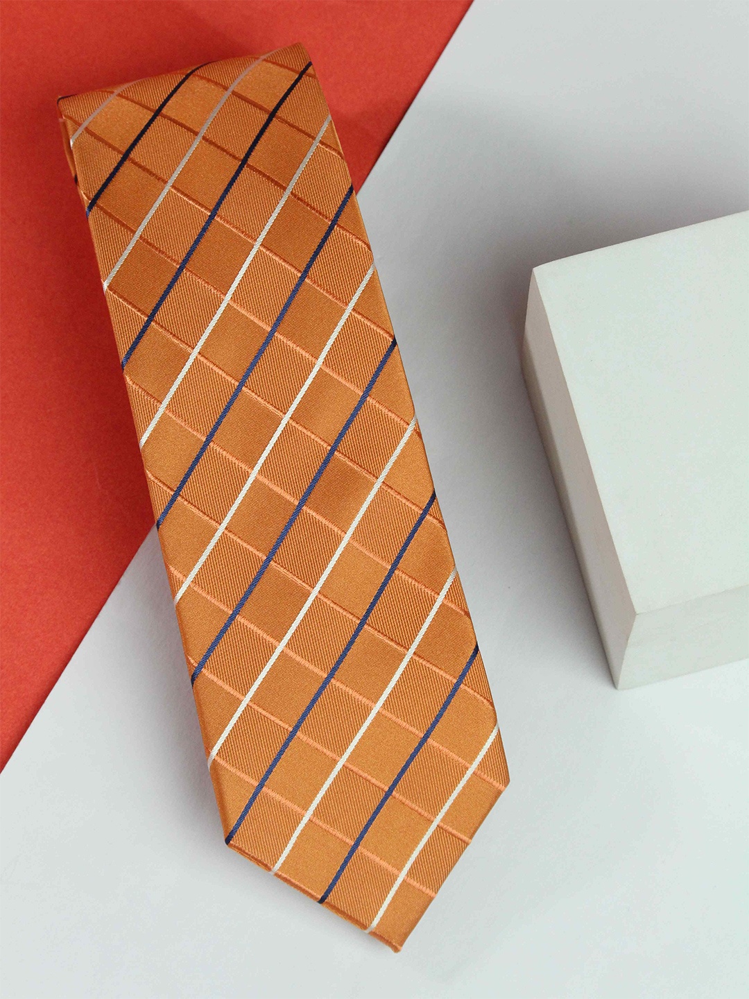 

Tossido Men Woven Design Broad Tie, Orange