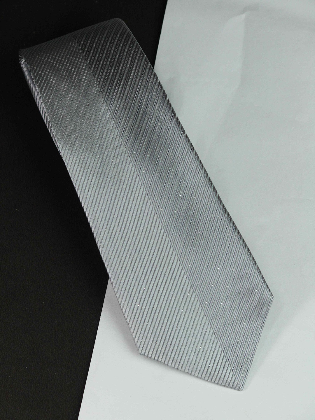 

Tossido Men Woven Design Silk Broad Tie, Grey