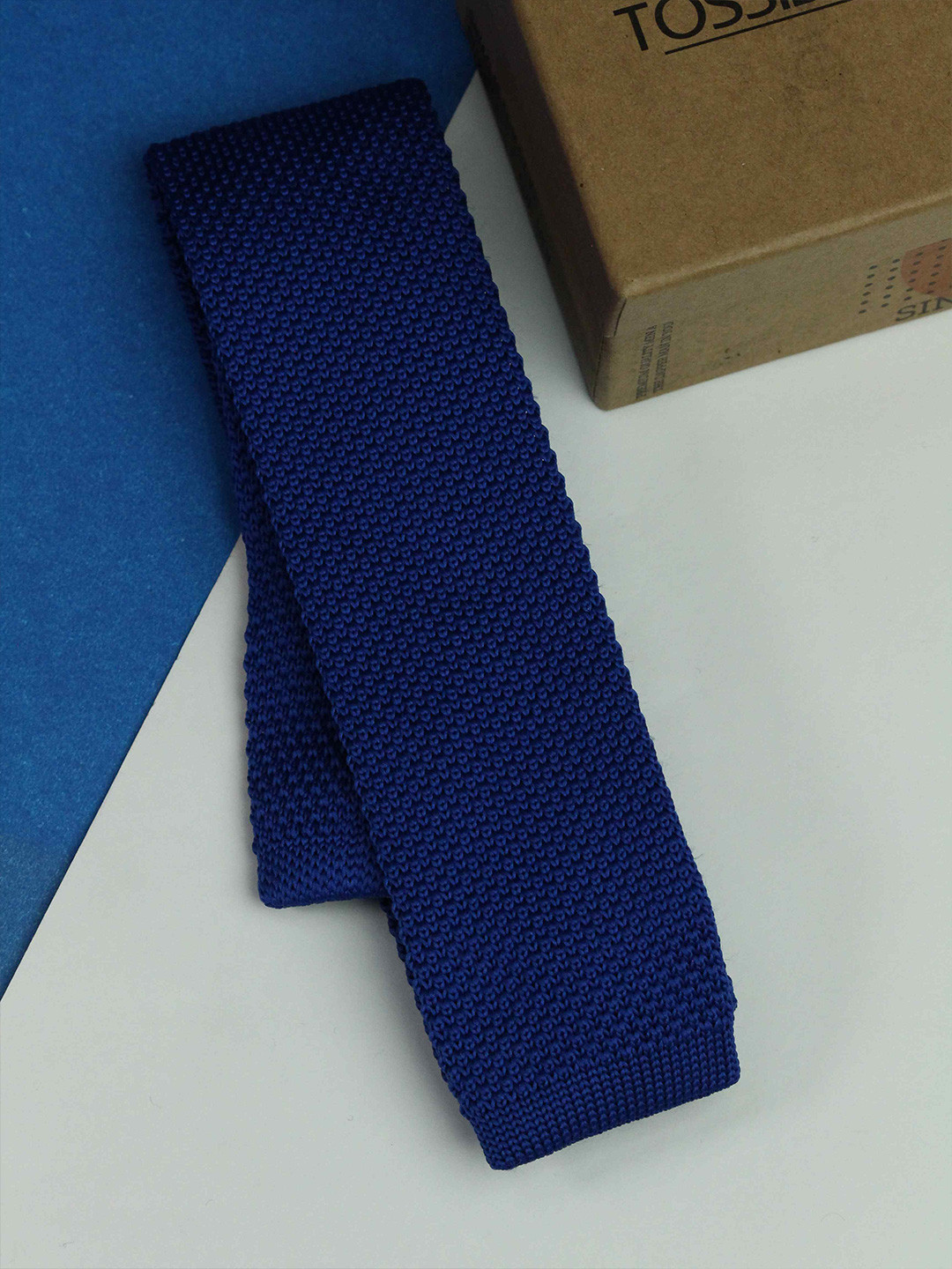 

Tossido Men Woven Design Skinny Tie, Blue
