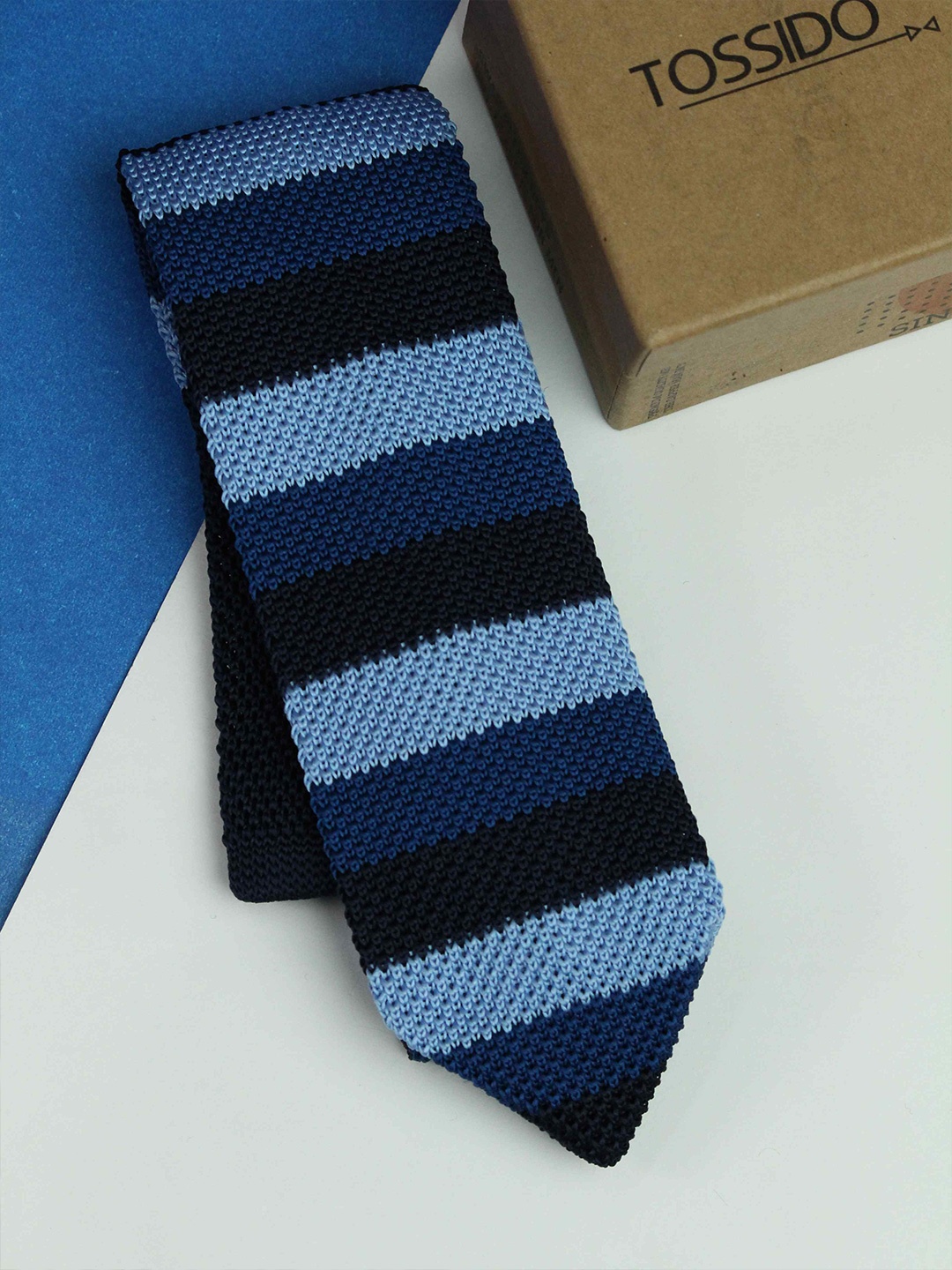 

Tossido Men Knitted Skinny Tie, Blue