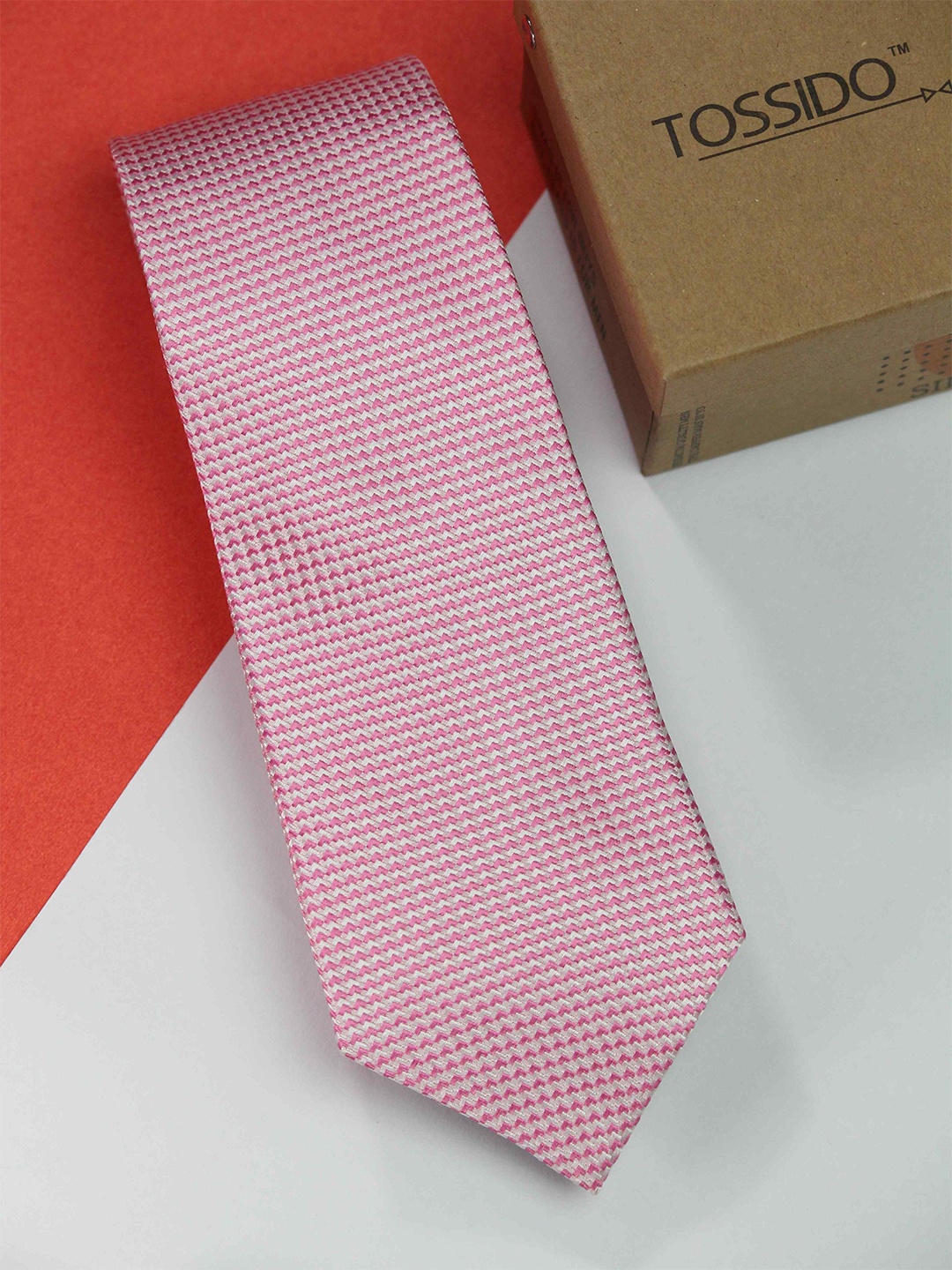 

Tossido Men Woven Design Broad Tie, Pink