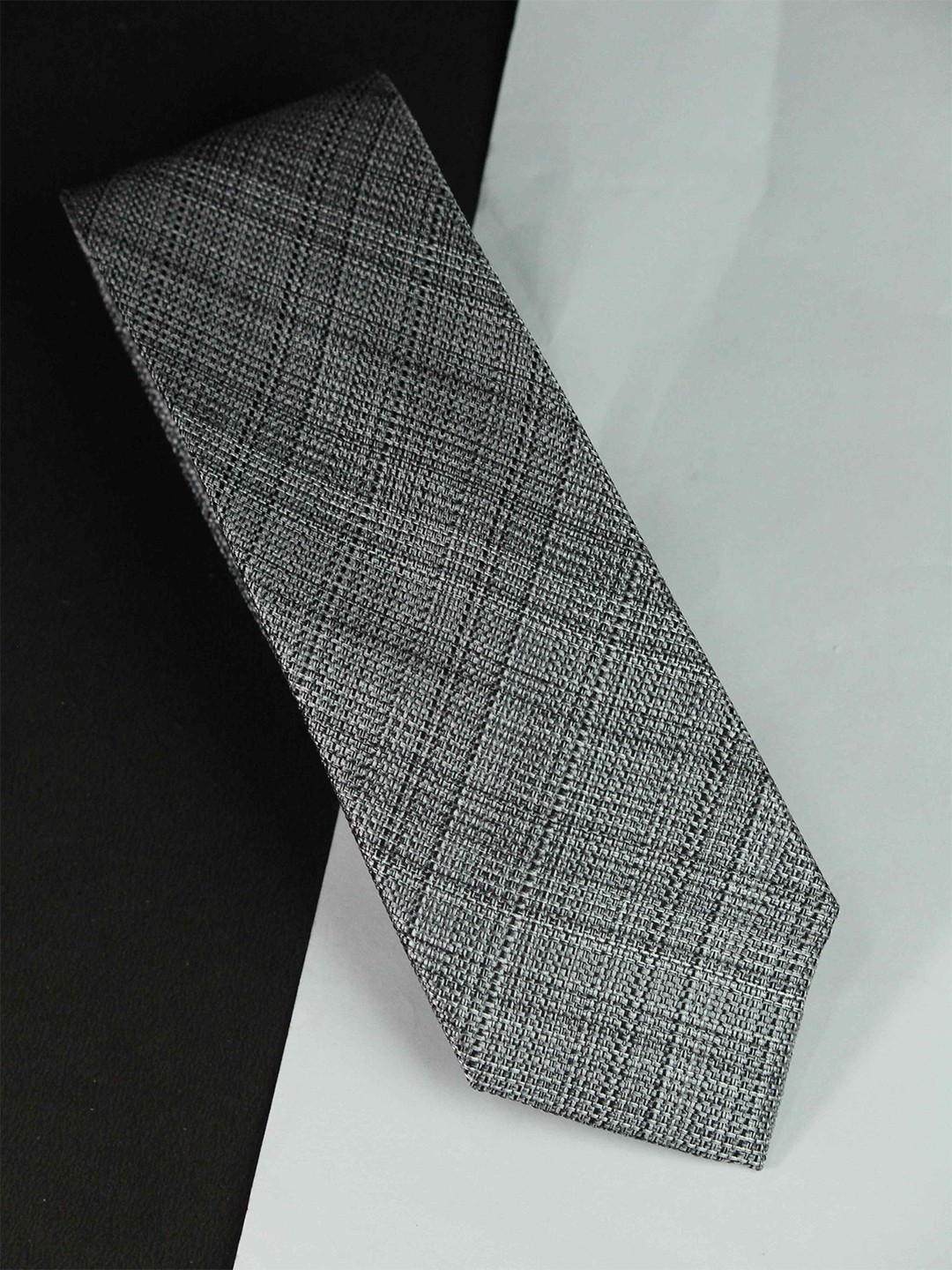 

Tossido Men Woven Design Silk Broad Tie, Grey
