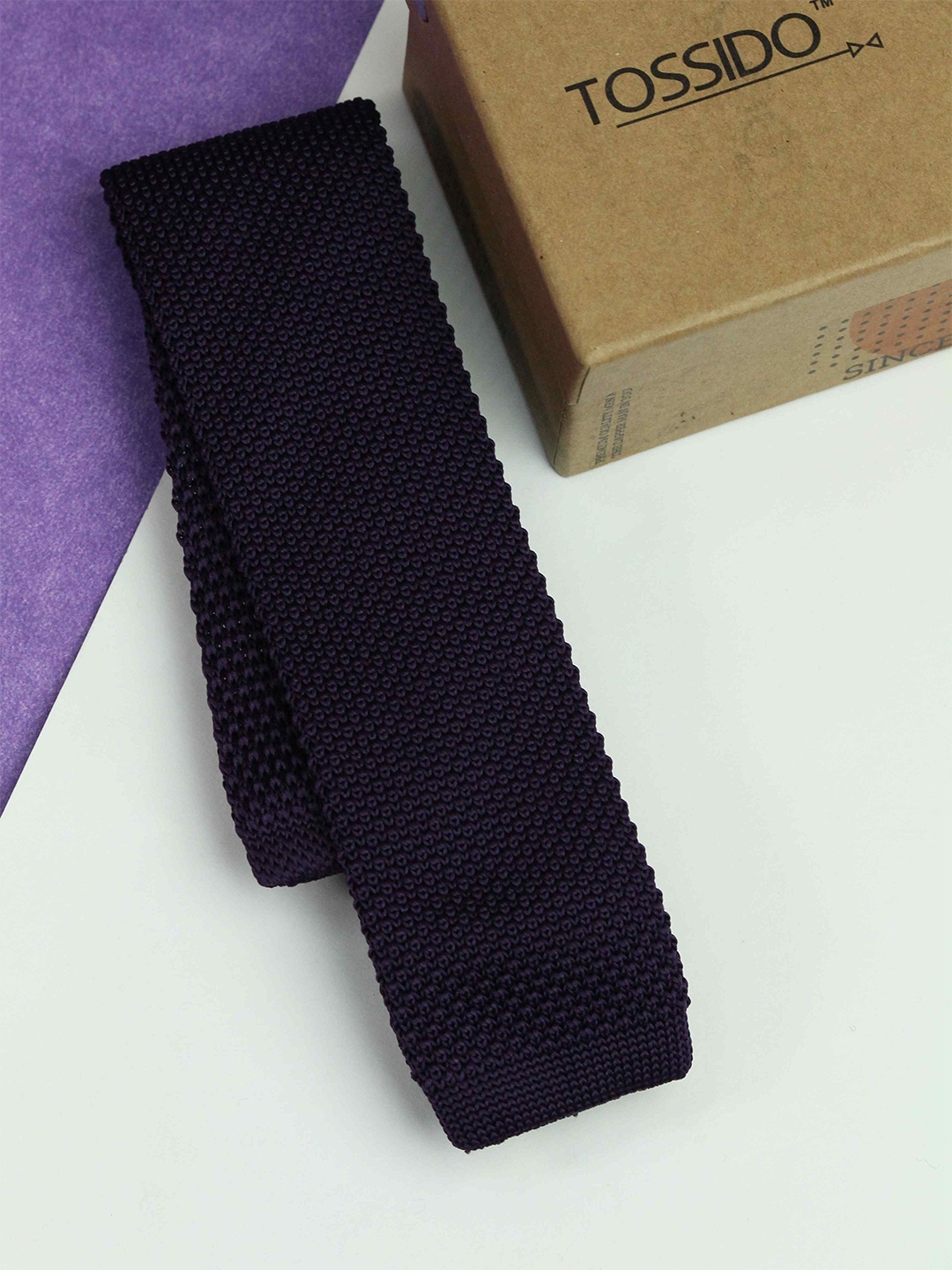 

Tossido Men Woven Design Skinny Tie, Purple