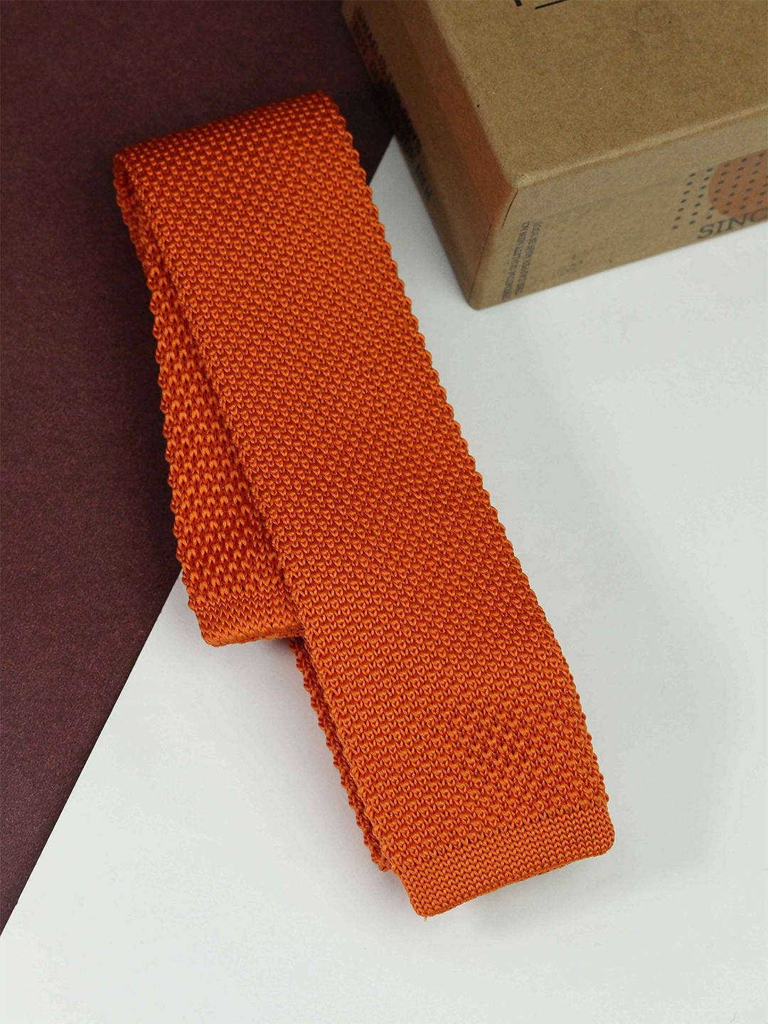 

Tossido Men Knitted Skinny Tie, Orange