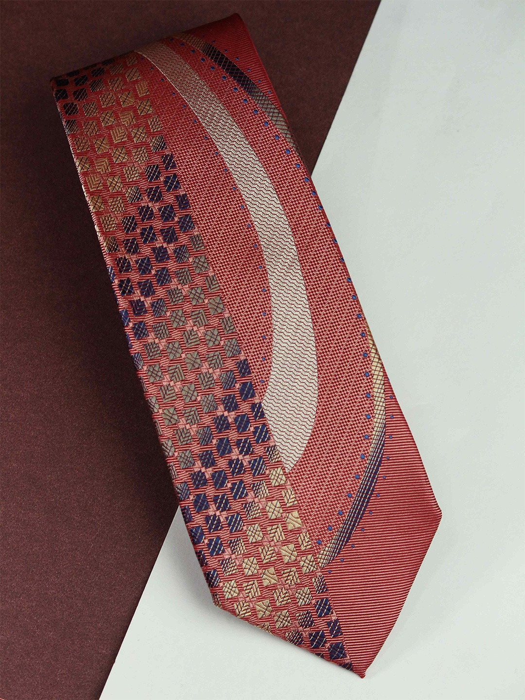 

Tossido Men Woven Design Silk Broad Tie, Red