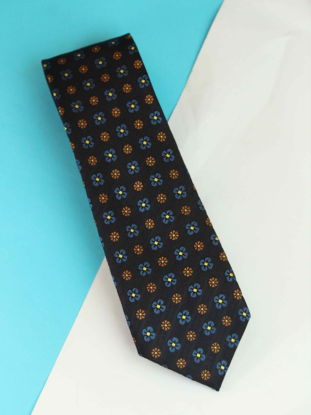 

Tossido Men Floral Woven Design Broad Tie, Black