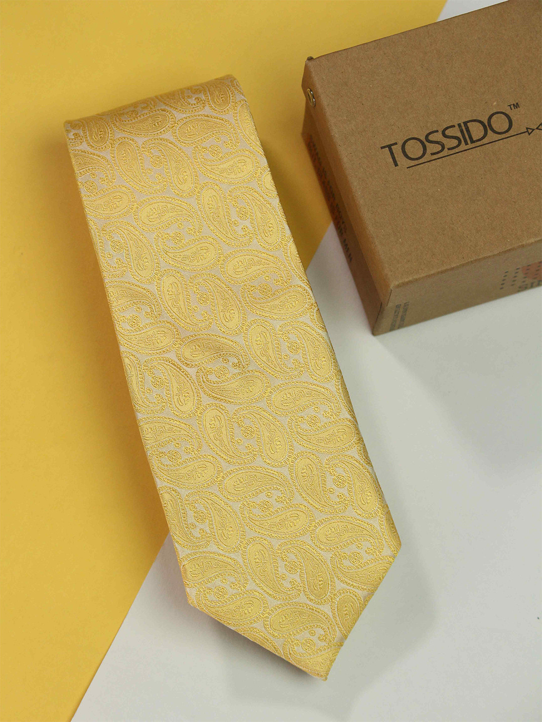 

Tossido Men Woven Design Broad Tie, Yellow