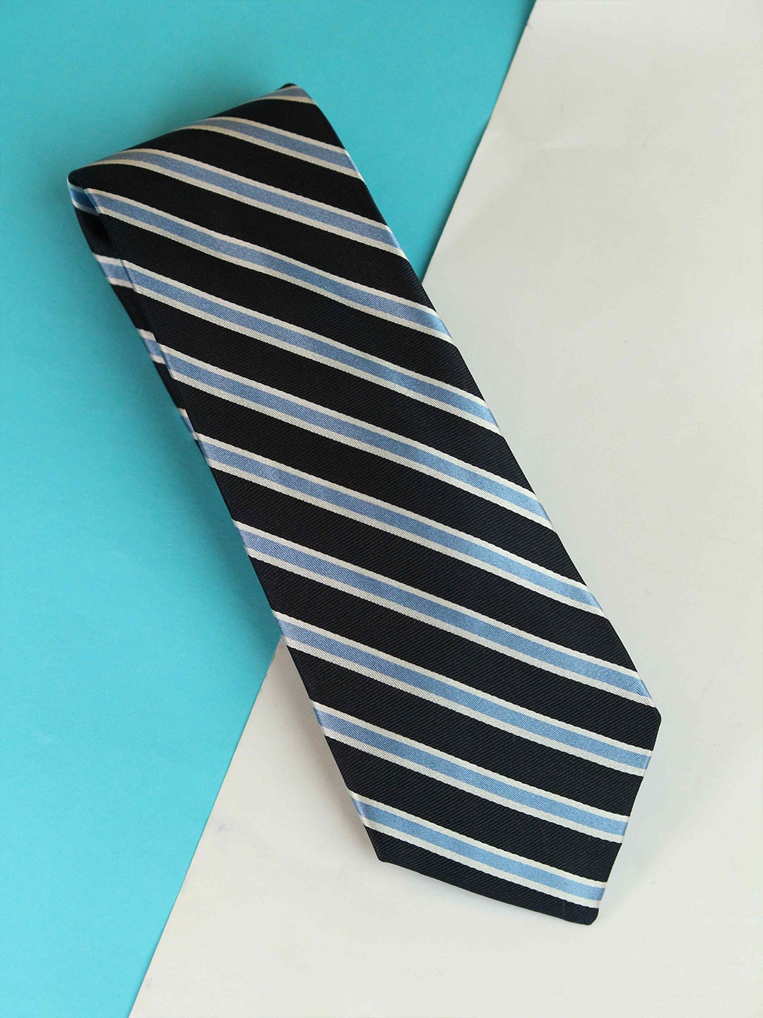 

Tossido Men Striped Silk Broad Tie, Blue