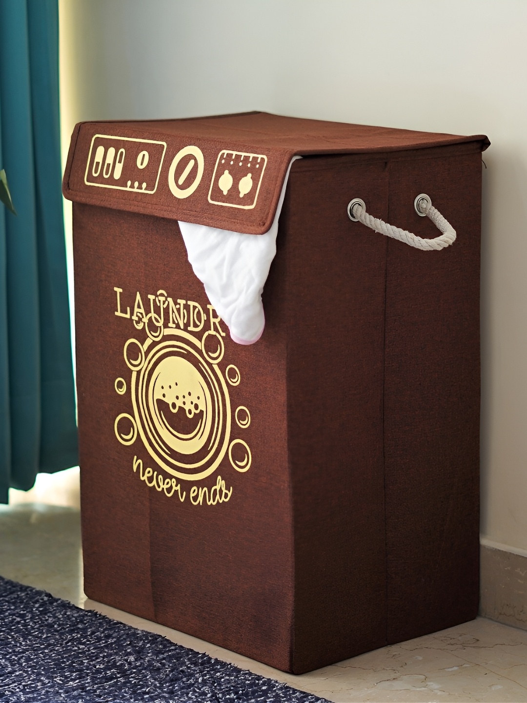 

THE ARTMENT Brown & Yellow Printed Foldable Laundry Bag