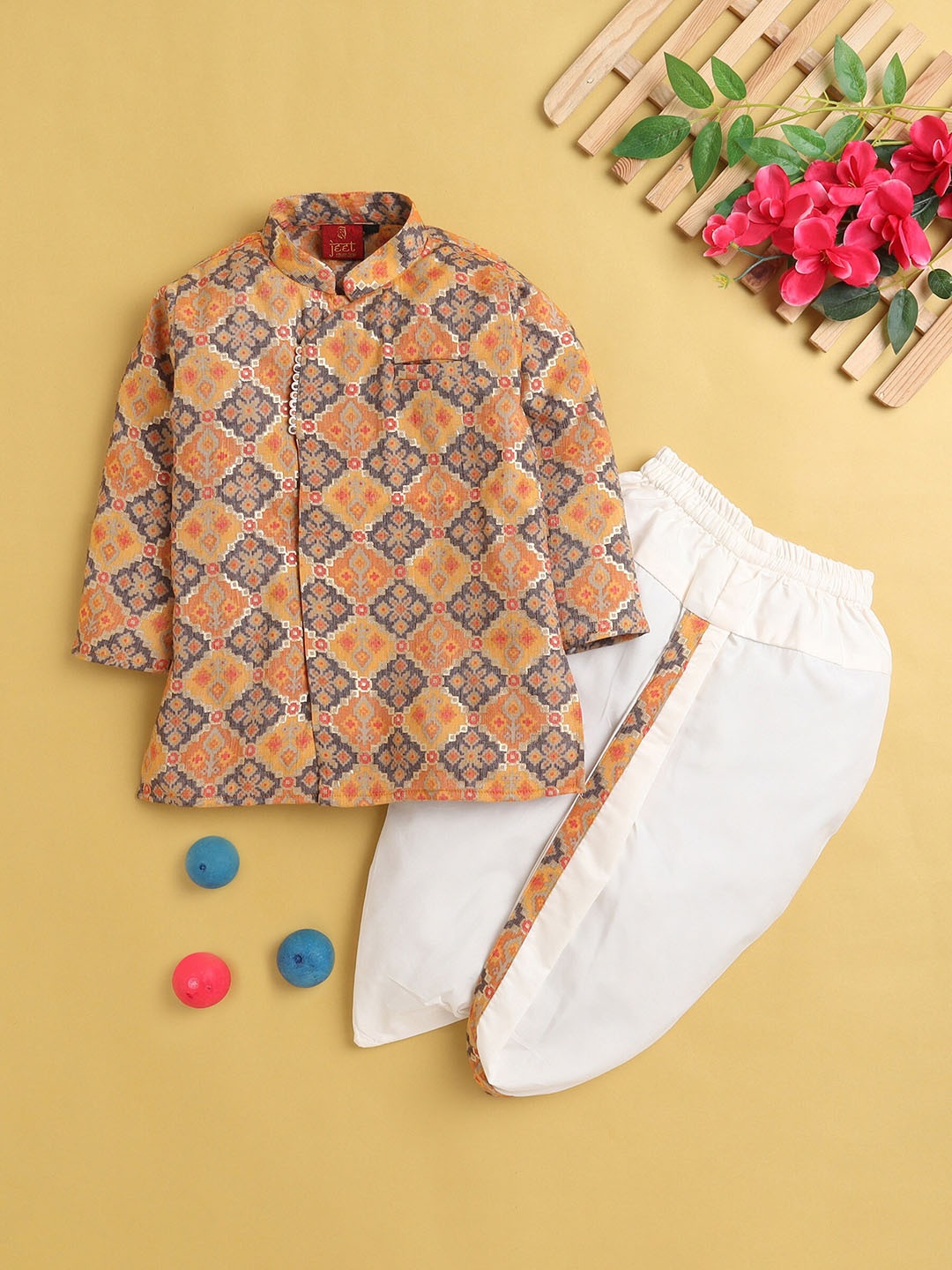 

BAESD Boys Ethnic Motifs Printed Regular Kurta with Dhoti Pants, Orange