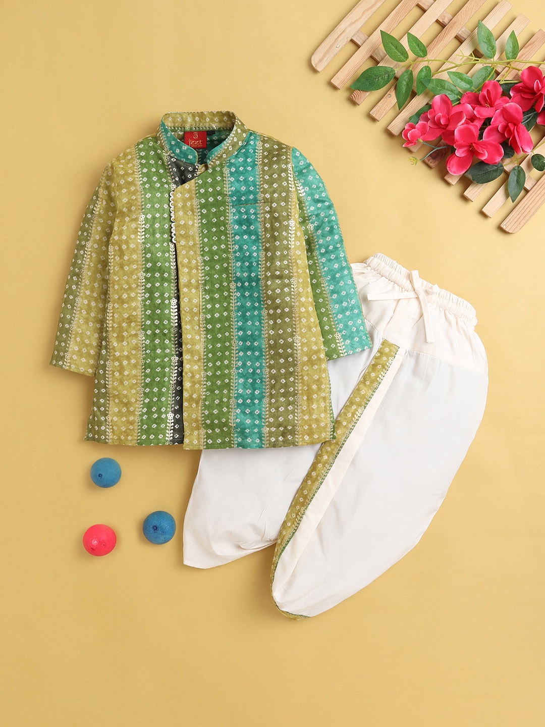 

BAESD Boys Ethnic Motifs Printed Regular Kurta With Dhoti Pants, Green