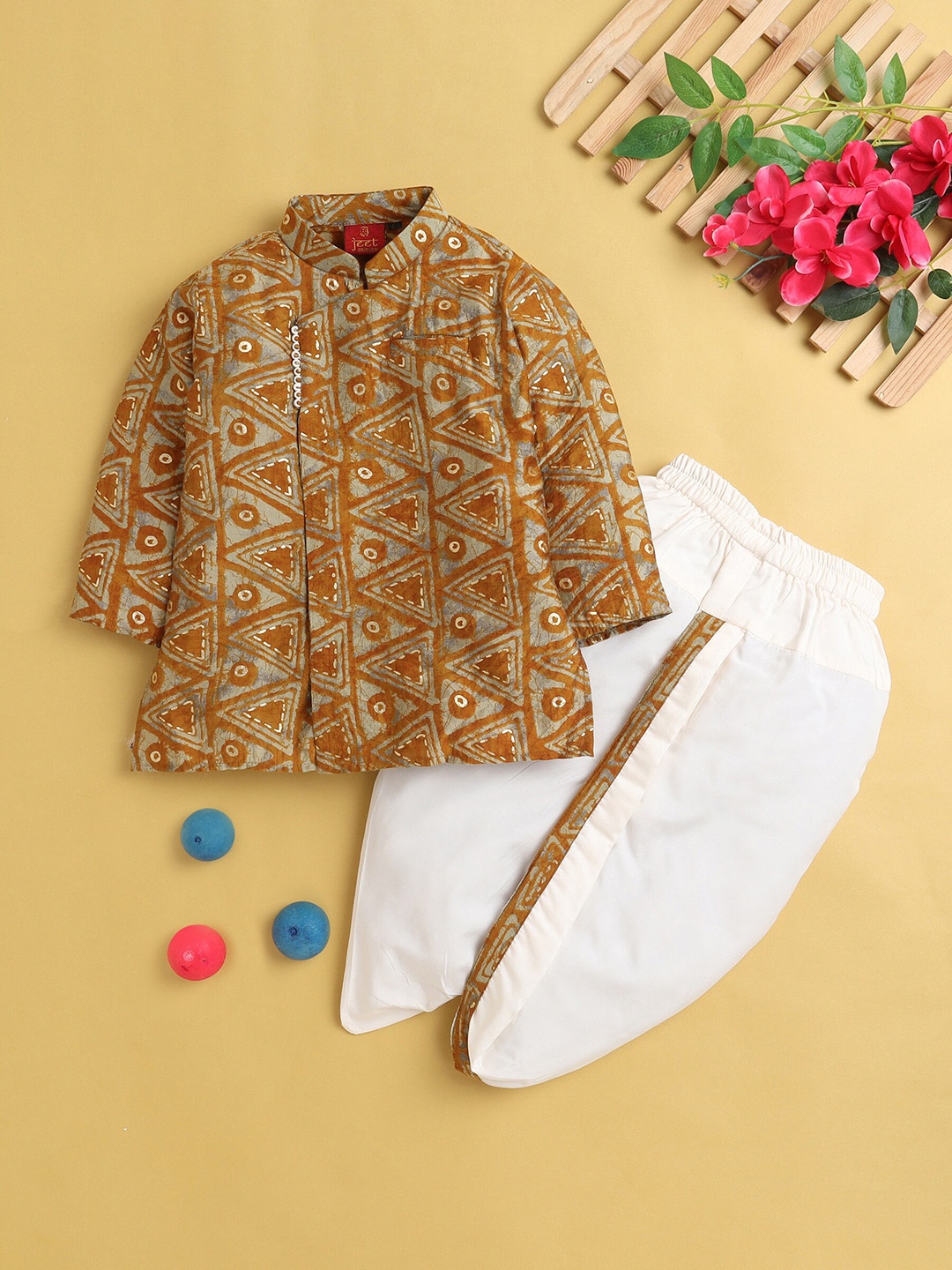 

BAESD Boys Ethnic Motif Printed Regular Kurta with Dhoti Pants, Yellow
