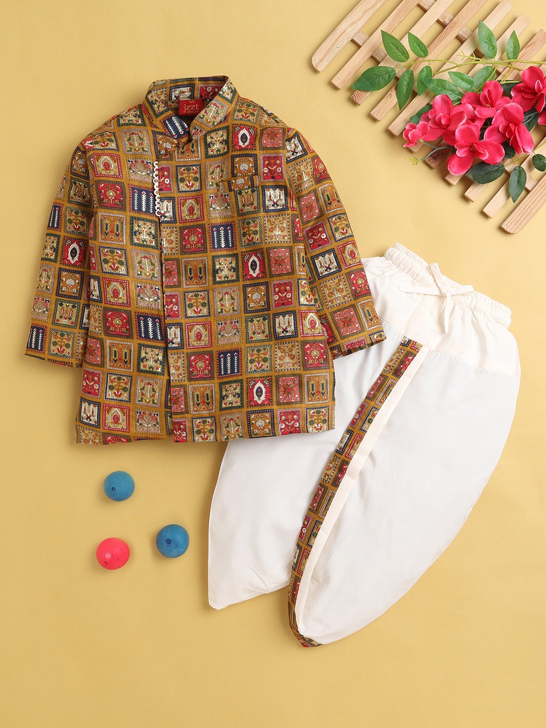 

BAESD Boys Ethnic Motifs Printed Kurta with Dhoti Pants, White