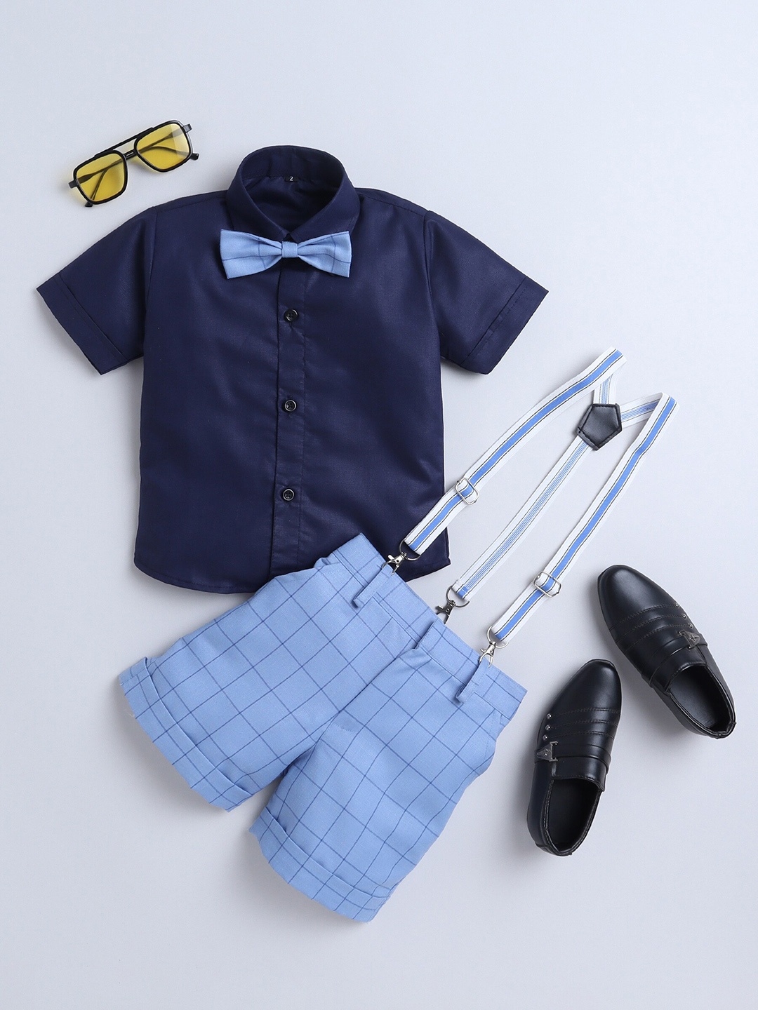 

BAESD Boys Checked Clothing Set With Bow & Suspender Belt, Blue