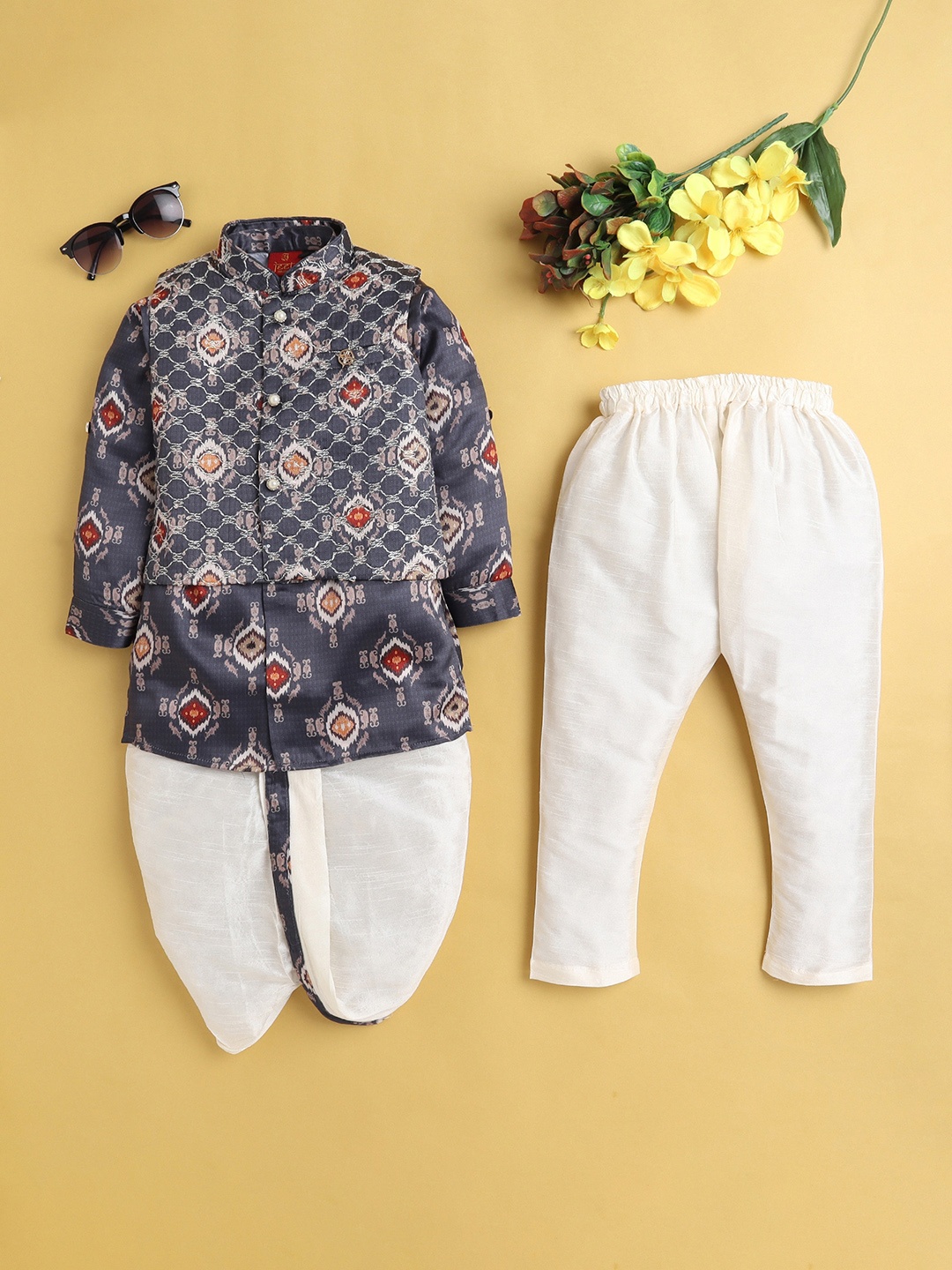 

BAESD Boys Ethnic Motif Printed Kurta Set, Grey