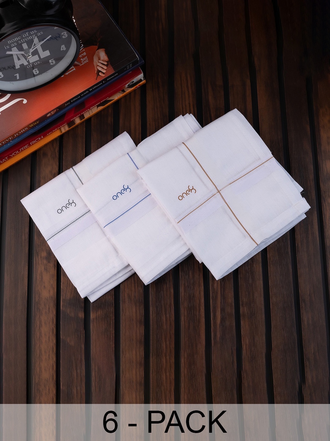 

One8 Men Pack Of 6 Striped Pure Cotton Anti-Bacterial Handkerchief, White