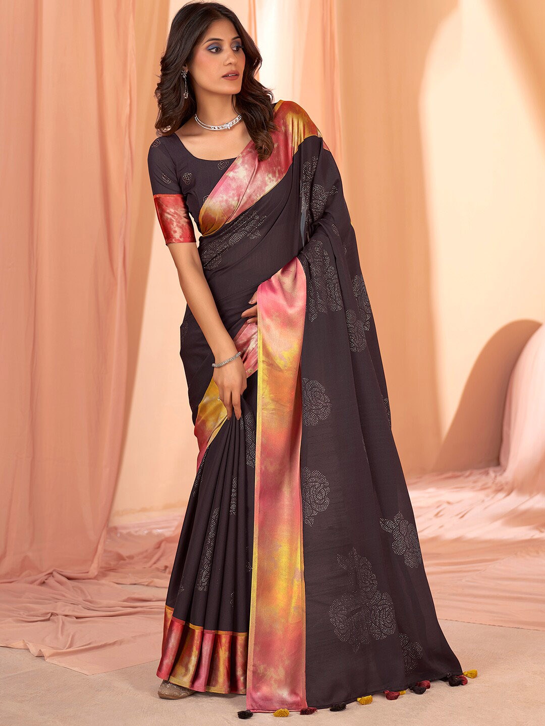 

Mitera Embellished Beads and Stones Saree, Brown