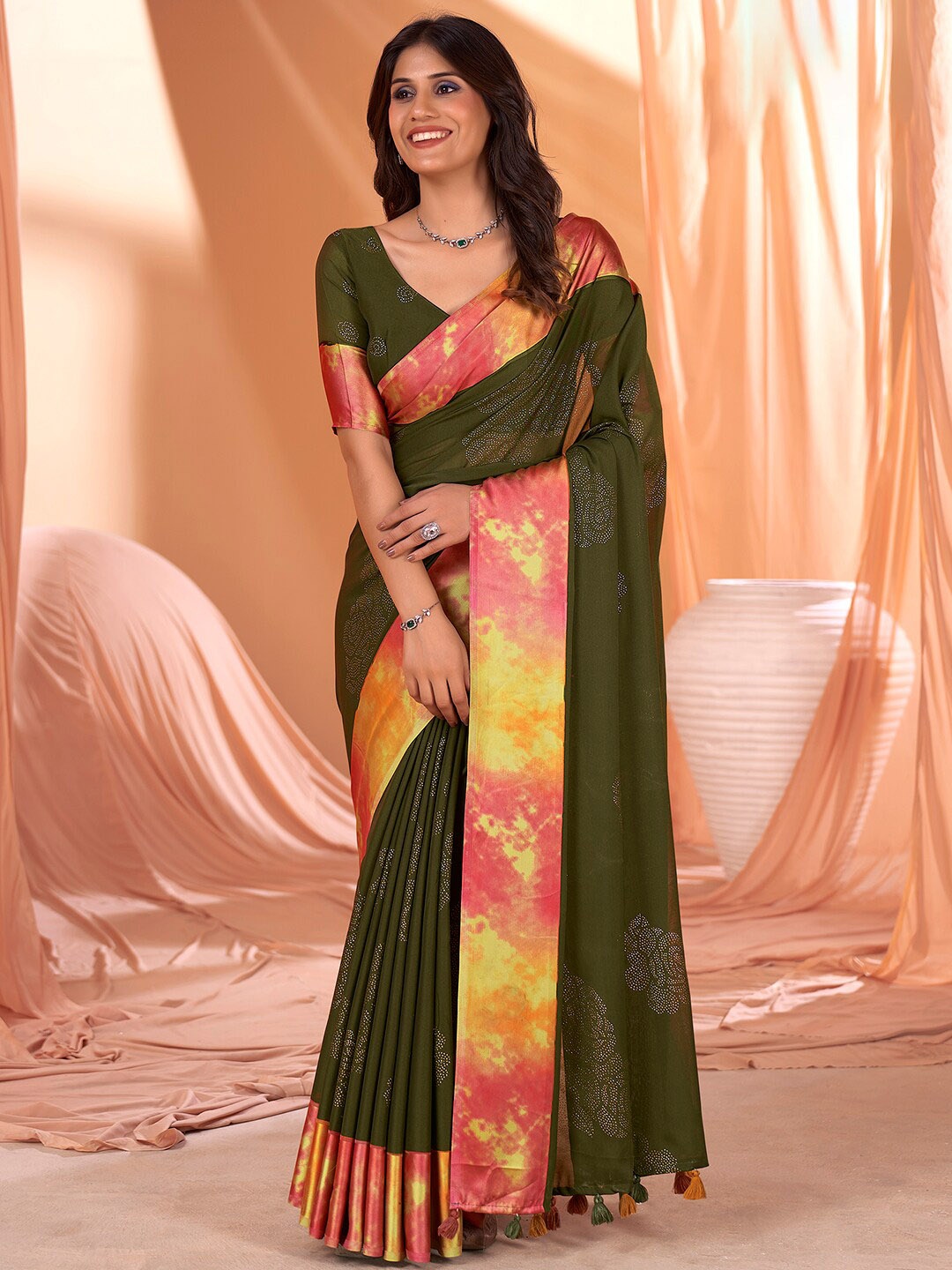 

Mitera Embellished Beads and Stones Saree, Sea green