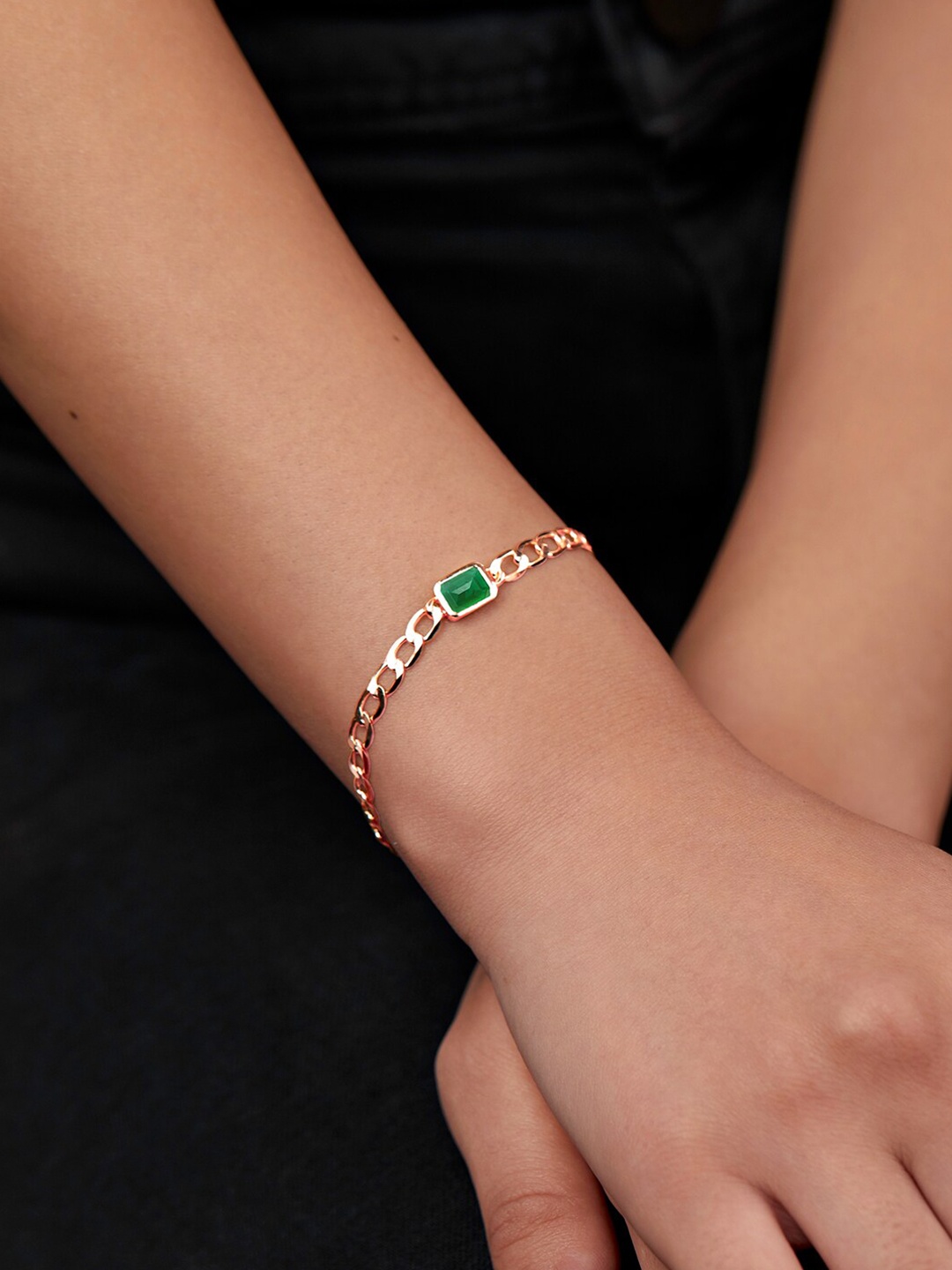 

MINUTIAE Brass Rose Gold-Plated Crystals Studded Link Bracelet