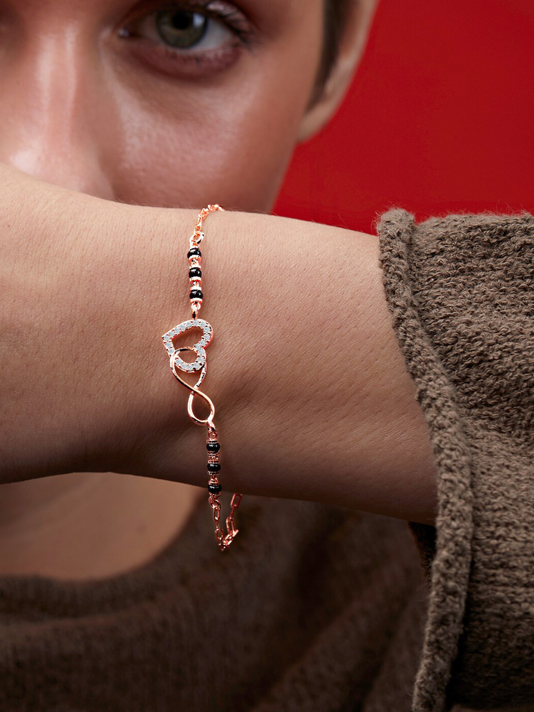 

MINUTIAE Brass Rose Gold-Plated Crystals Studded Link Bracelet