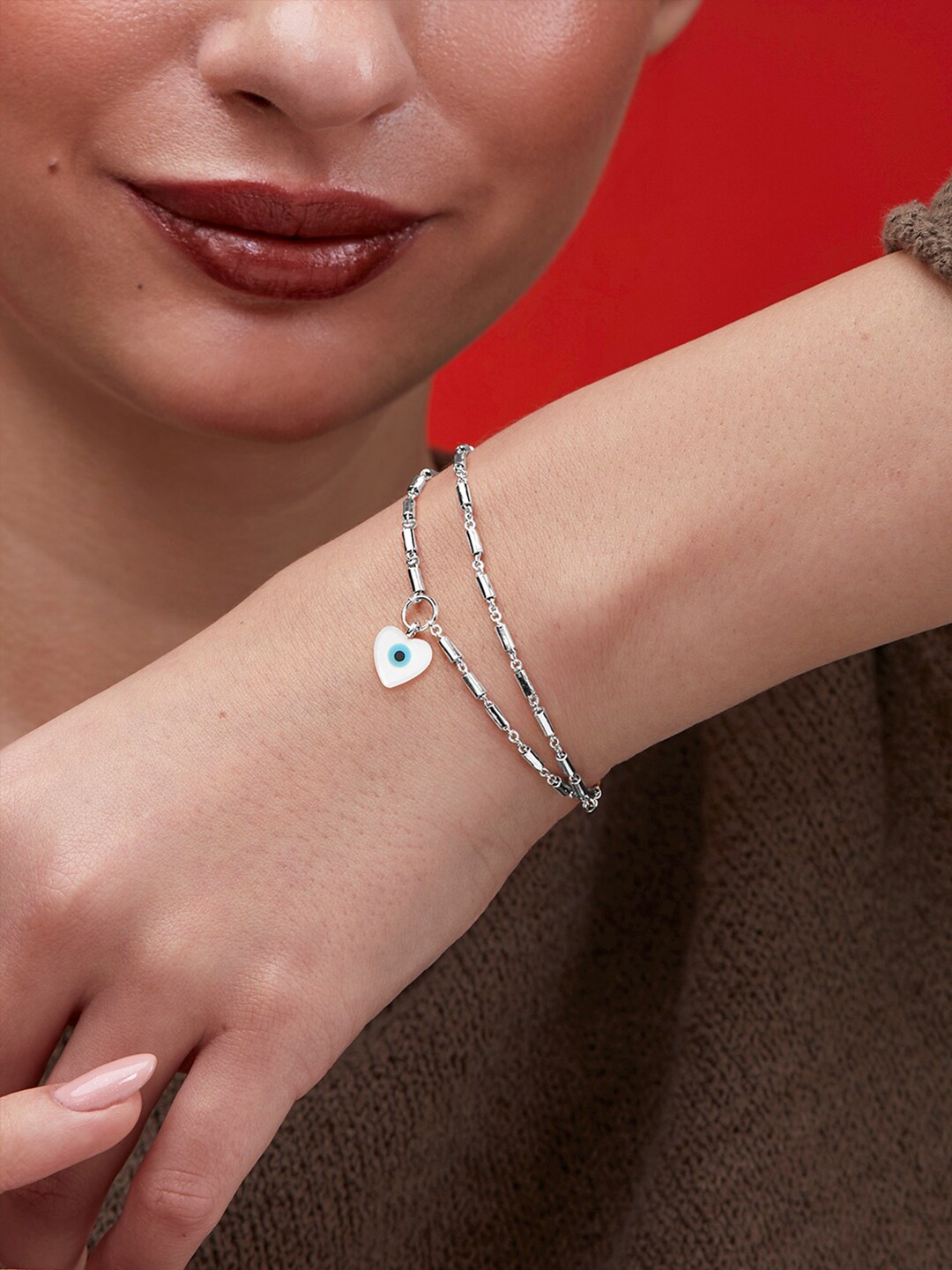 

MINUTIAE Brass Crystals Silver-Plated Link Bracelet