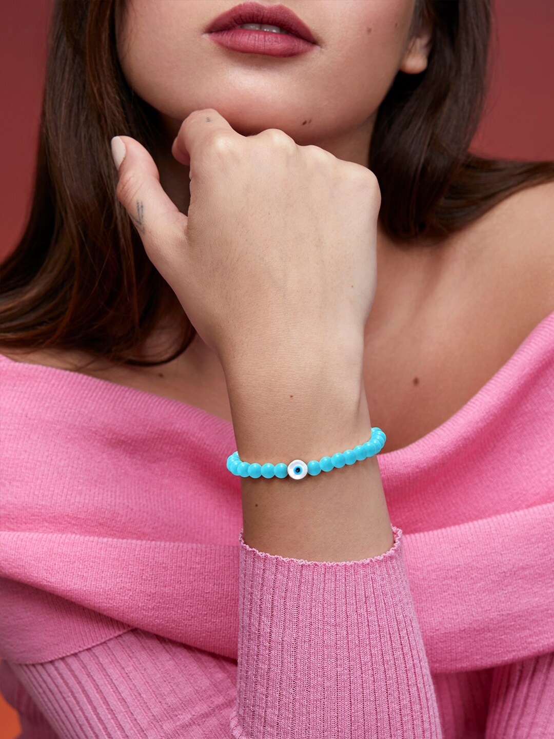 

MINUTIAE Beaded Elasticated Bracelet, Turquoise blue