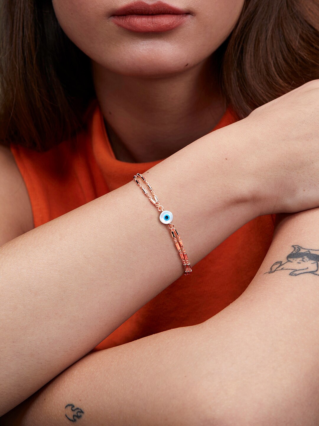 

MINUTIAE Brass Rose Gold-Plated Evil Eye Link Bracelet
