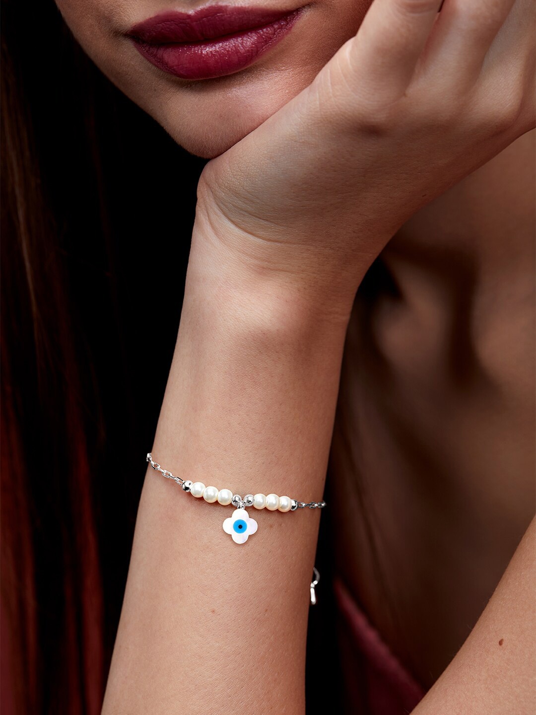 

MINUTIAE Brass Crystals Silver-Plated Link Bracelet