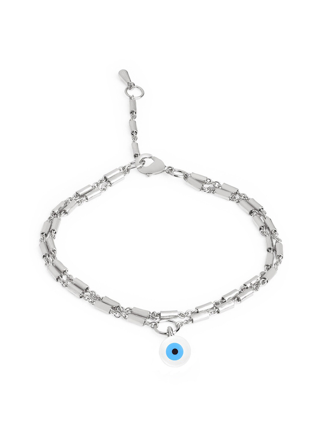 

MINUTIAE Women Brass Crystal Studded Silver-Plated Link Bracelet
