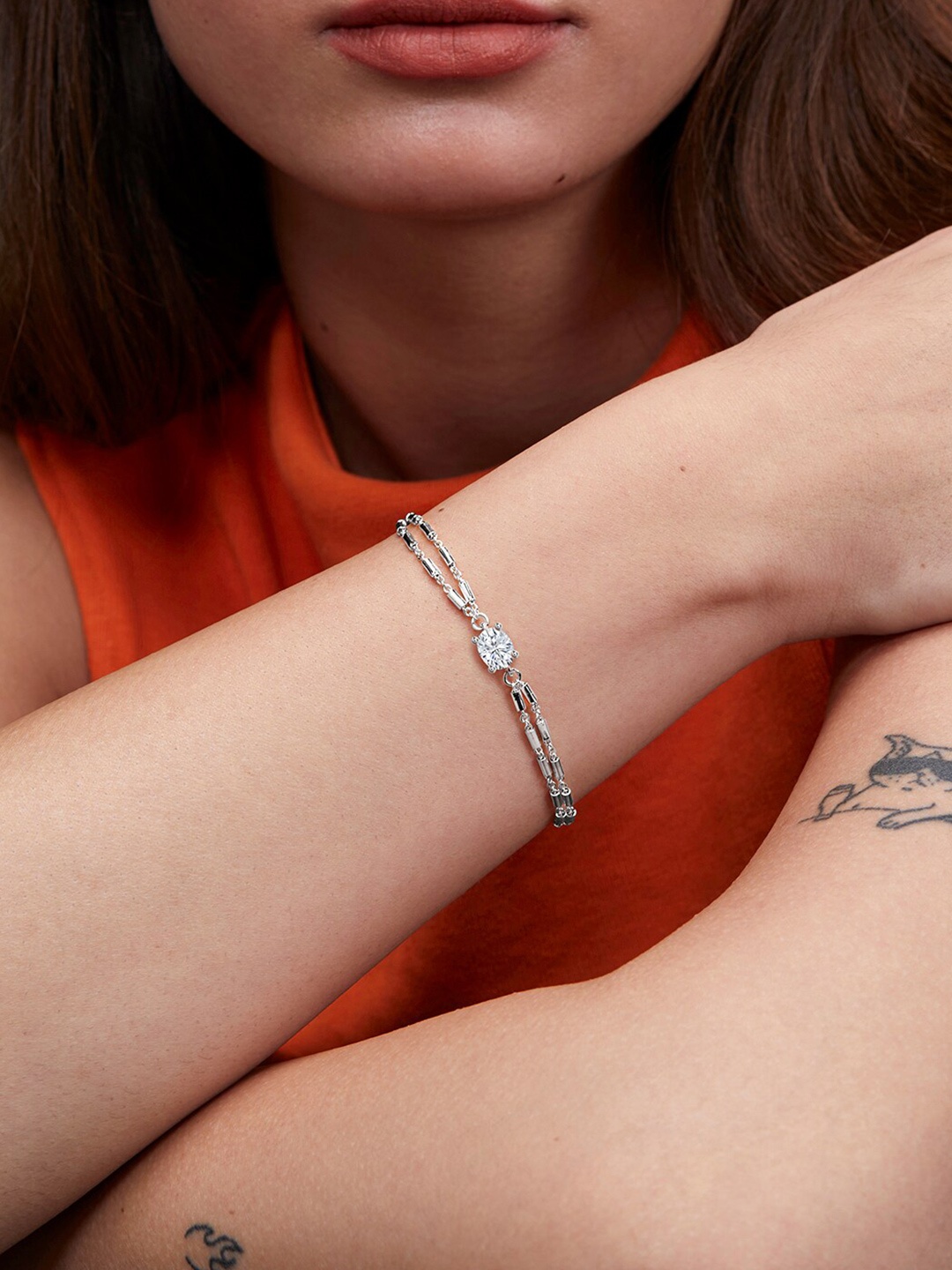 

MINUTIAE Crystals Silver Plated Link Bracelet
