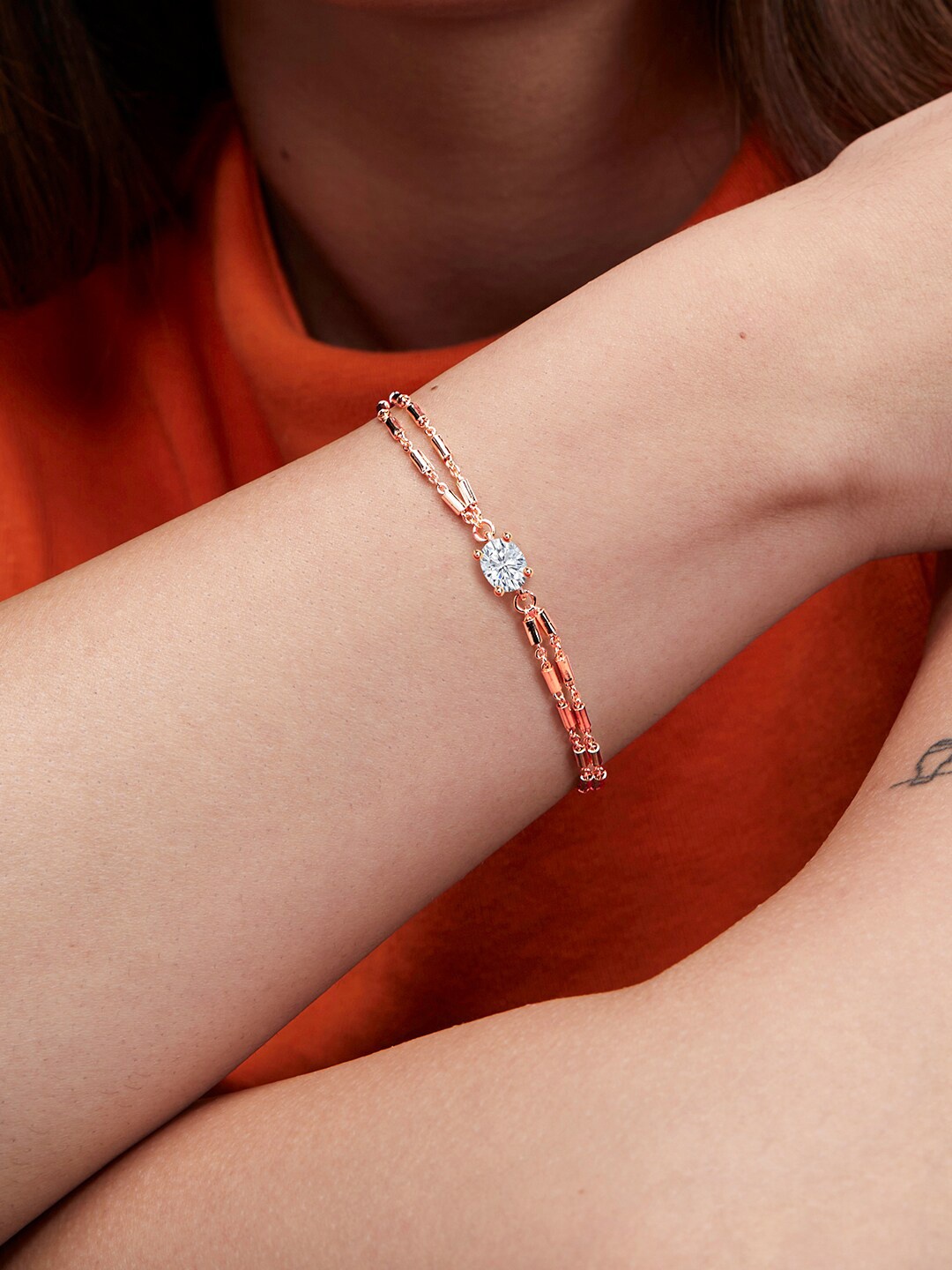 

MINUTIAE Crystals Rose Gold Plated Link Bracelet