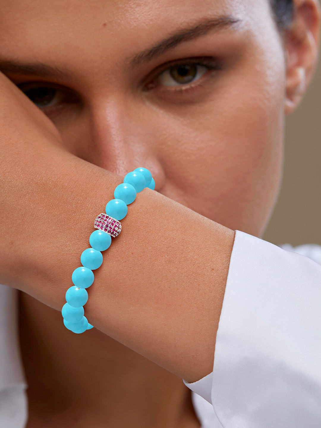 

MINUTIAE Brass Crystals Silver-Plated Bracelet
