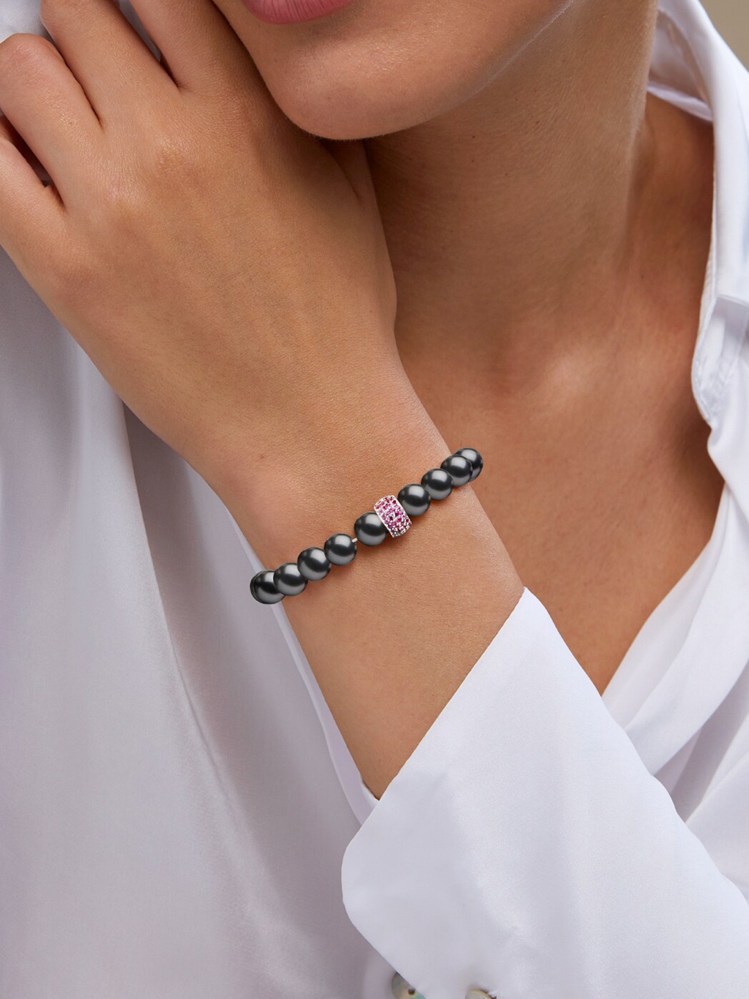 

MINUTIAE Brass Crystals Silver-Plated Bracelet