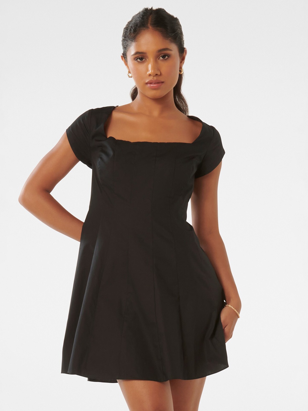 

Forever New Square Neck Fit & Flare Cotton Mini Dress, Black