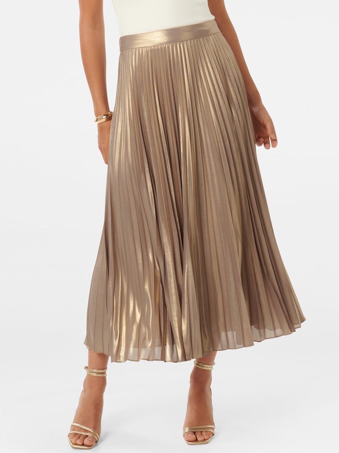

Forever New Pleated Mid Rise Maxi Skirt, Gold