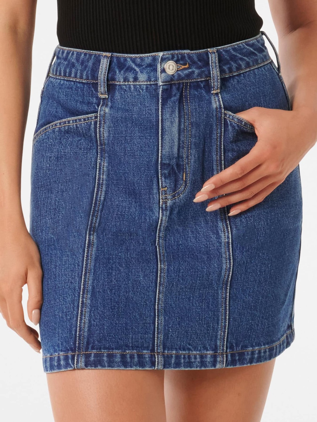 

Forever New Pure Cotton Straight Mini Skirt, Navy blue