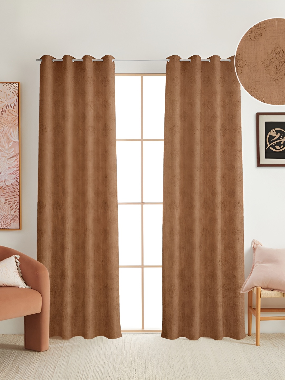 

RIDHAAN Gold Toned 2 Pieces Ethnic Motifs Textured Room Darkening Door Curtains