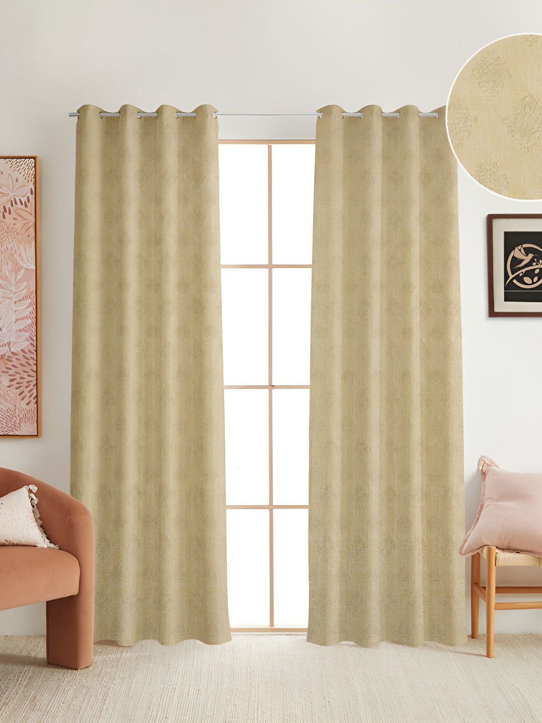 

RIDHAAN Cream 2 Pieces Ethnic Motifs Textured Room Darkening Long Door Curtains