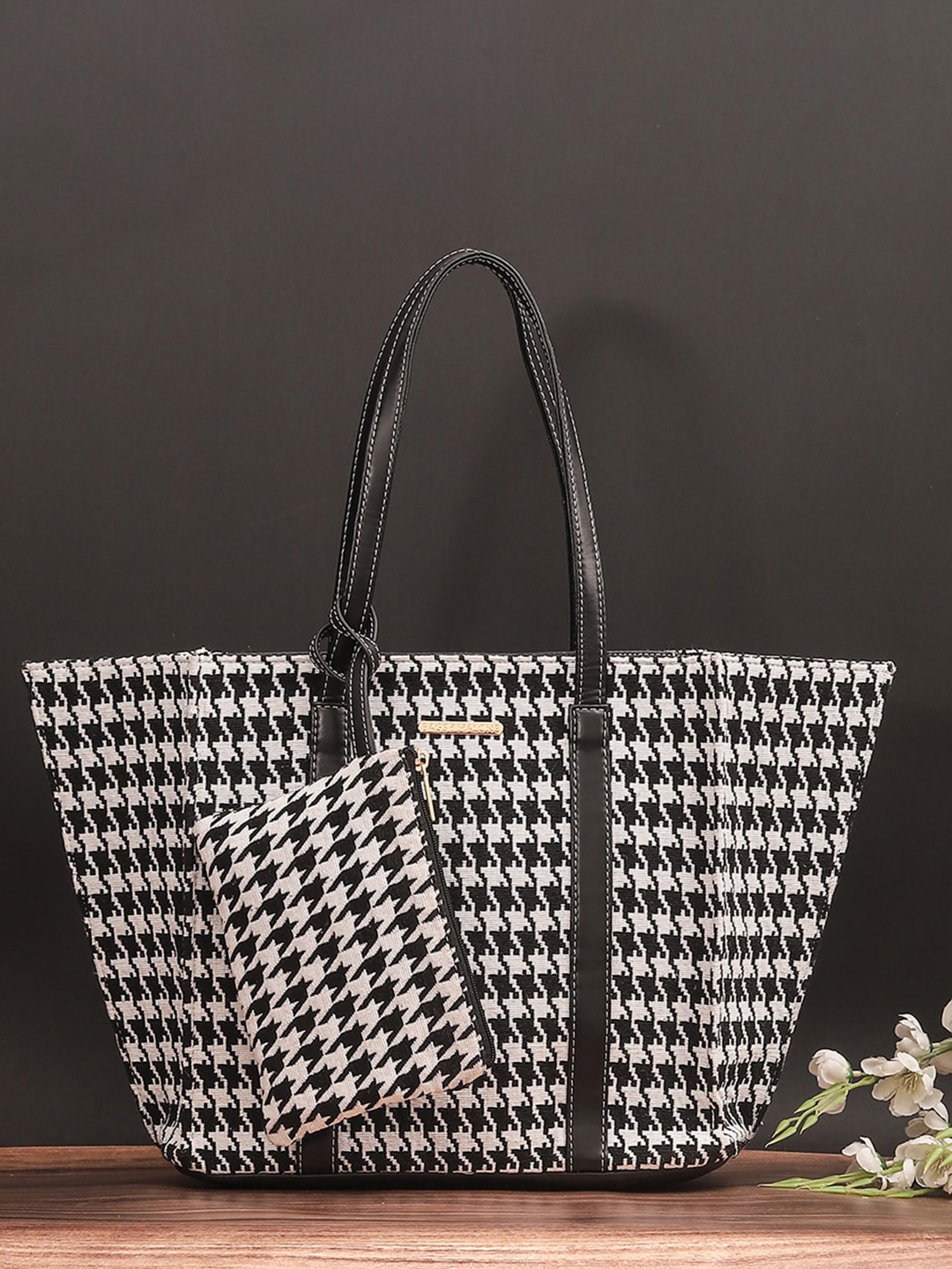 

Bagsy Malone Geometric Printed Shopper Tote Bag With Pouch, Black