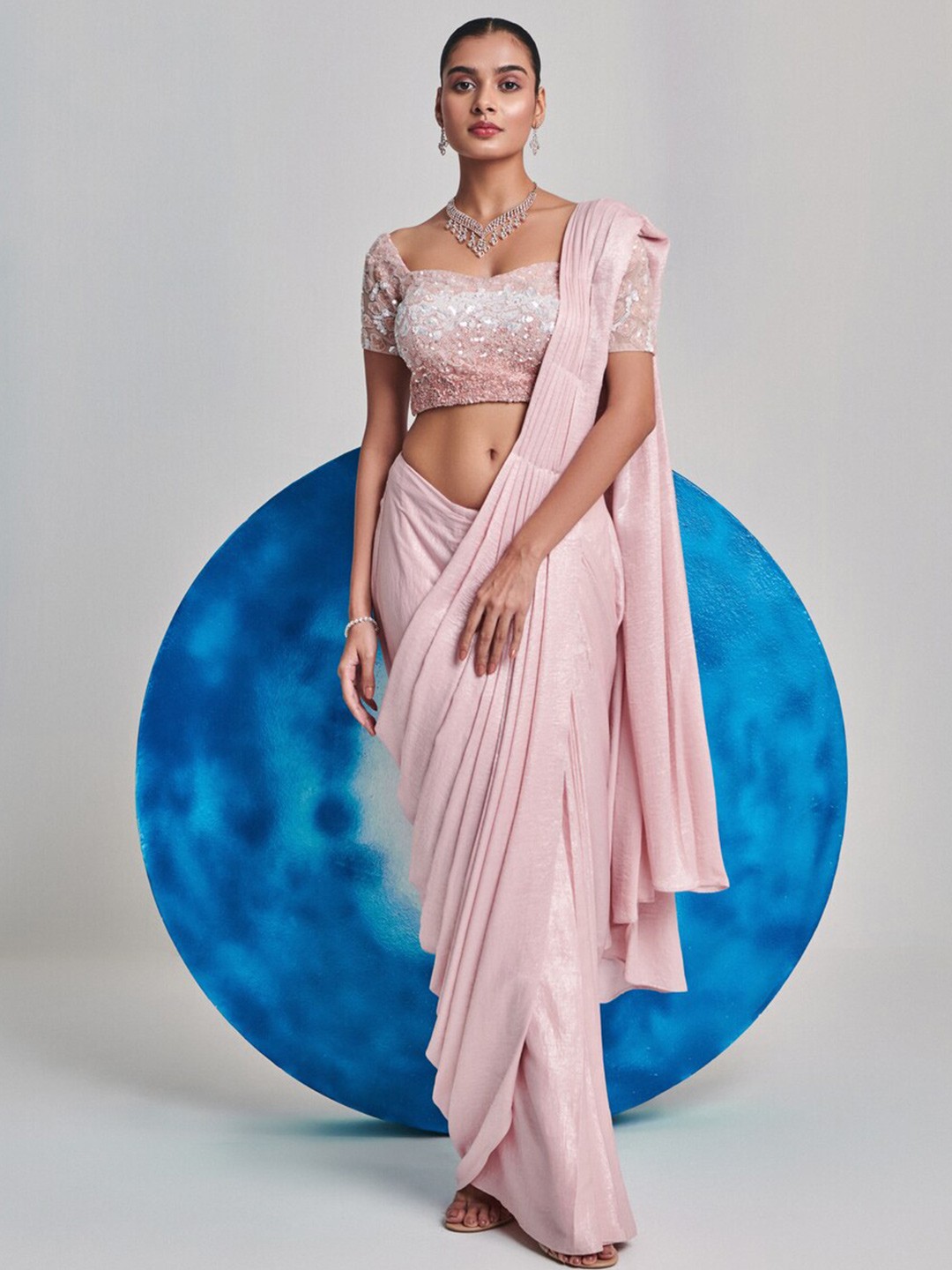 

ONE KNOT ONE Sequinned Party Saree, Pink